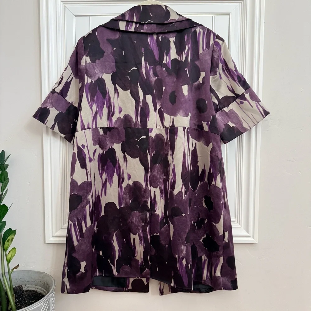 Simply Vera Vera Wang Purple Floral Open Jacket with Clasp - Size Large - Picture 3 of 3